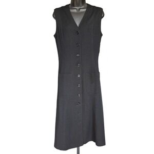 Vtg Sphere 100%‎ Wool Sleeveless Shift Dress Sz 12 Black Chic Minimalist Modest